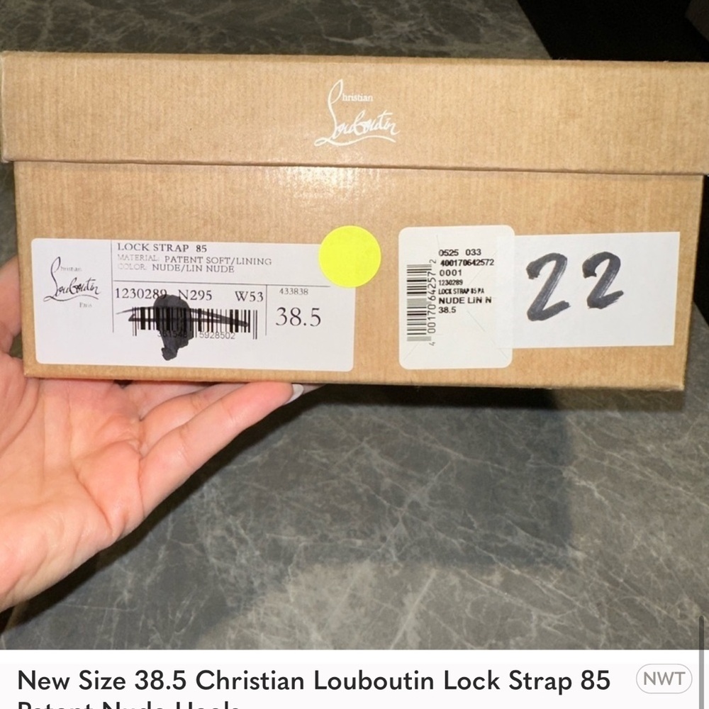 New Size 38.5 Christian Louboutin Lock Strap 85 Patent Nude Heels